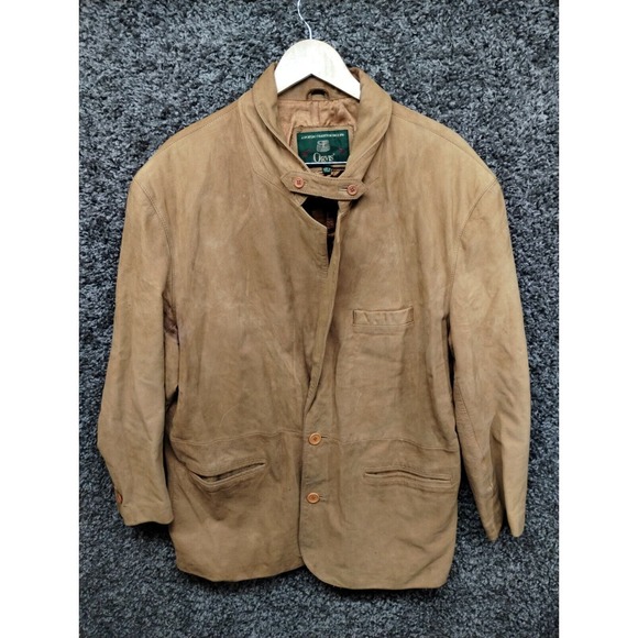 VTG Orvis Leather acking Suede Blazer Jacket Adult XL Soft Brown 2 Button - Picture 1 of 13